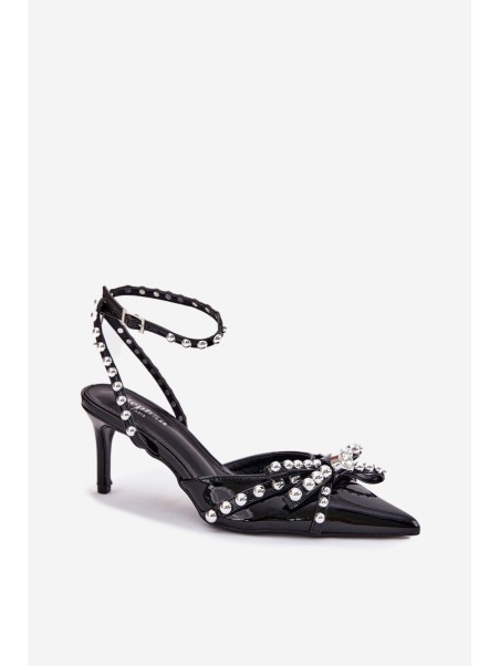 Embellished Patent Heels With Open Back Black Redaine