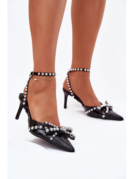 Embellished Patent Heels With Open Back Black Redaine