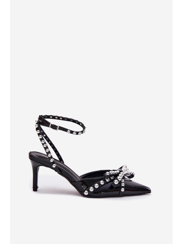 Embellished Patent Heels With Open Back Black Redaine