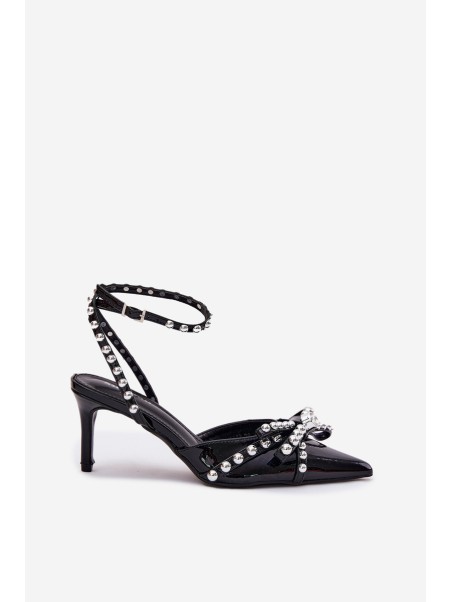 Embellished Patent Heels With Open Back Black Redaine