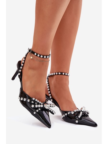 Embellished Patent Heels With Open Back Black Redaine