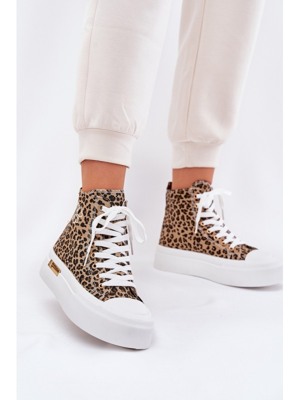 High Women Sneakers With Leopard Print On Platform Brown Laviriona