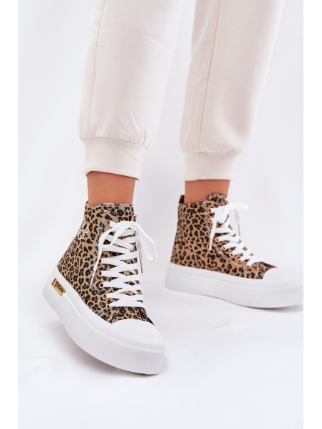 High Women Sneakers With Leopard Print On Platform Brown Laviriona