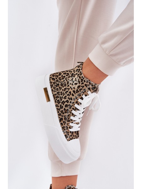 High Women Sneakers With Leopard Print On Platform Brown Laviriona