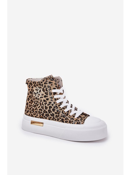 High Women Sneakers With Leopard Print On Platform Brown Laviriona