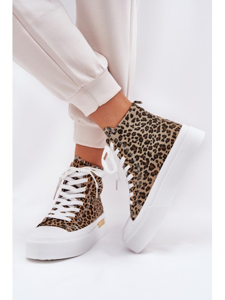 High Women Sneakers With Leopard Print On Platform Brown Laviriona