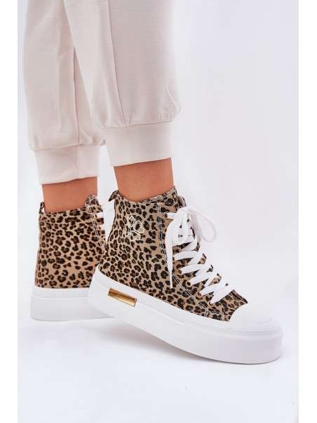High Women Sneakers With Leopard Print On Platform Brown Laviriona