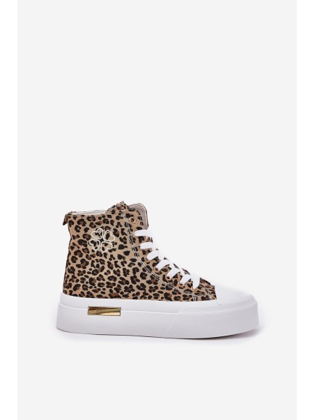 High Women Sneakers With Leopard Print On Platform Brown Laviriona