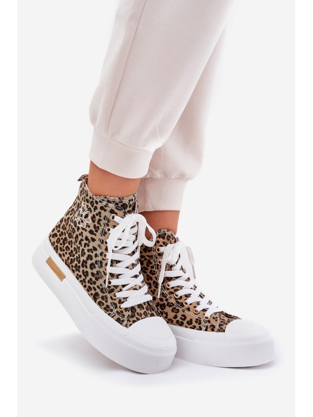 High Women Sneakers With Leopard Print On Platform Brown Laviriona