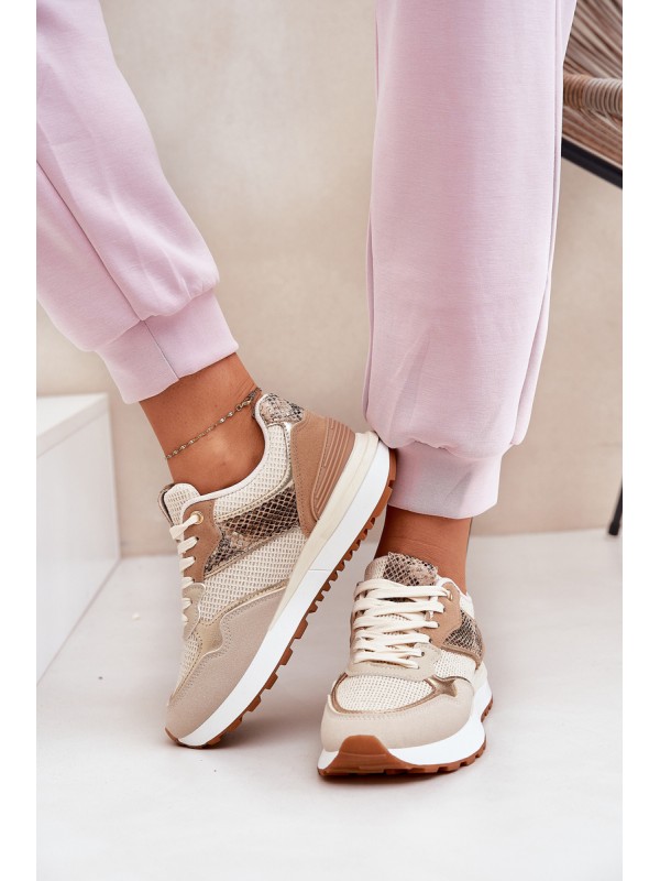 Women's Sports Shoes On Platform Animal Print Beige Davinara