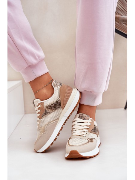 Women's Sports Shoes On Platform Animal Print Beige Davinara