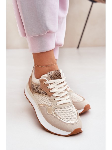 Women's Sports Shoes On Platform Animal Print Beige Davinara
