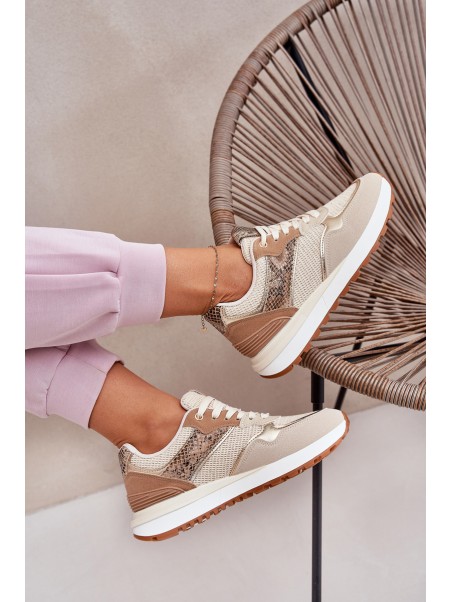 Women's Sports Shoes On Platform Animal Print Beige Davinara