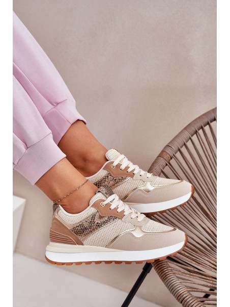 Women's Sports Shoes On Platform Animal Print Beige Davinara