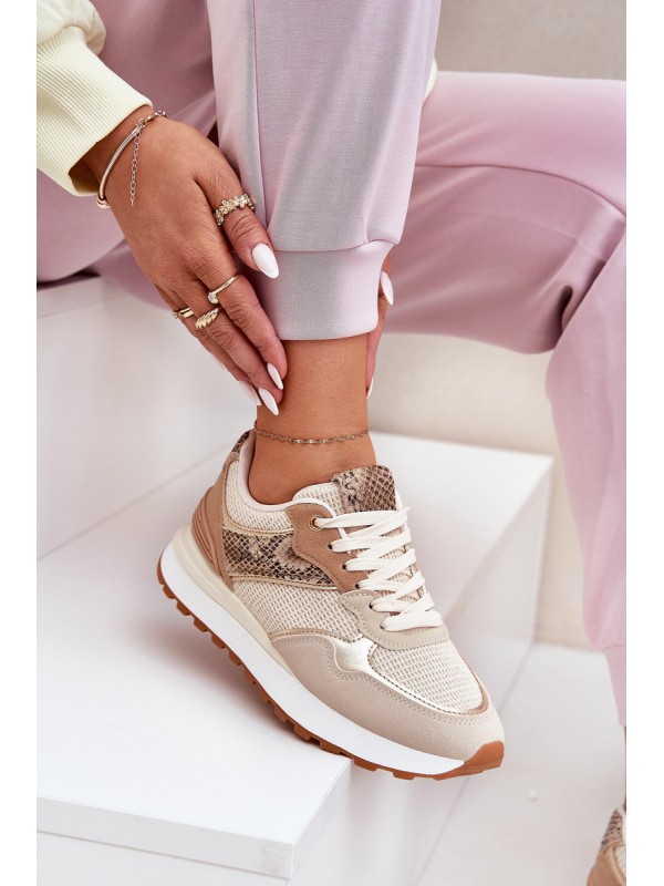 Women's Sports Shoes On Platform Animal Print Beige Davinara