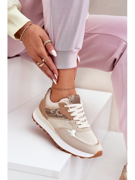Women's Sports Shoes On Platform Animal Print Beige Davinara