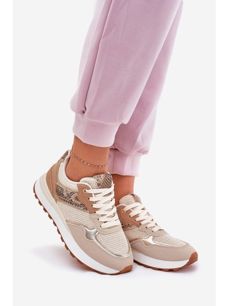 Women's Sports Shoes On Platform Animal Print Beige Davinara