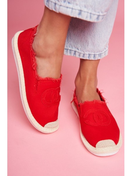 Klasikinės moteriškos espadrilės su raudonu dvelksmu