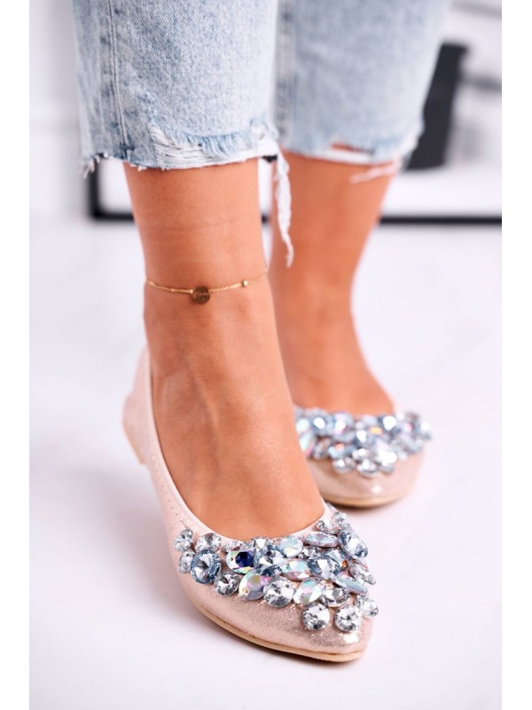 Leather Ballerinas With Decorative Stones Gold Crystal 2