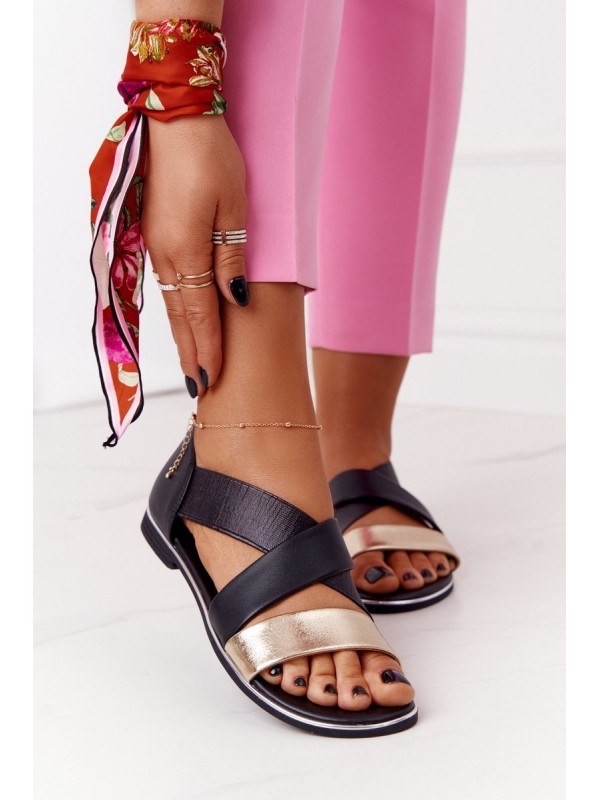 Leather Sandals With Drawstrings Gold-Black Apulia