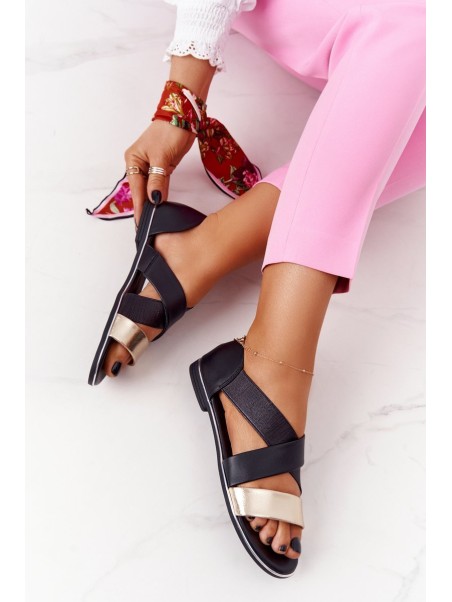 Leather Sandals With Drawstrings Gold-Black Apulia
