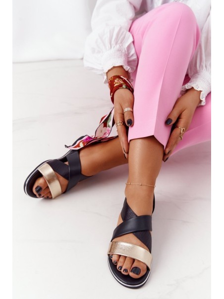 Leather Sandals With Drawstrings Gold-Black Apulia