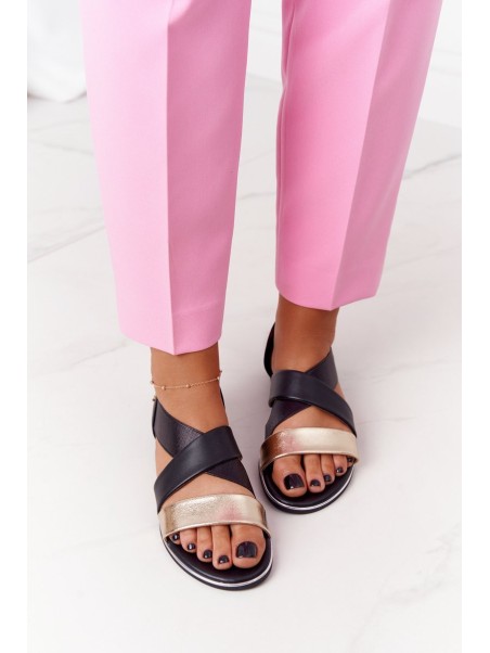 Leather Sandals With Drawstrings Gold-Black Apulia