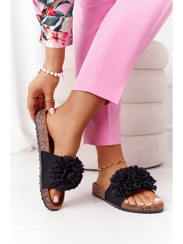Slippers On The Cork Sole Black Flowerbomb 2