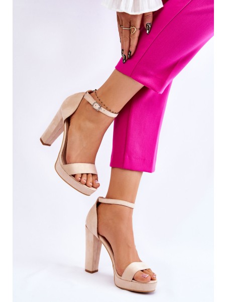 Suede Sandals On Heel Beige Spectacular