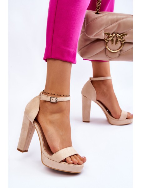 Suede Sandals On Heel Beige Spectacular