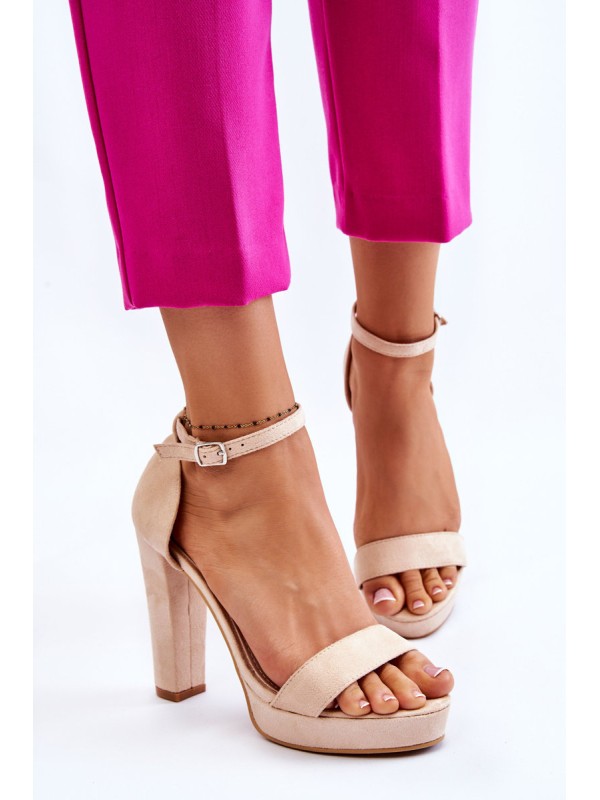 Suede Sandals On Heel Beige Spectacular