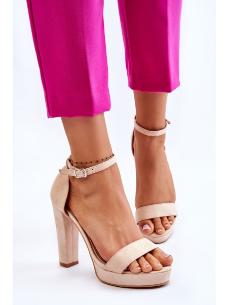 Suede Sandals On Heel Beige Spectacular
