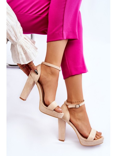 Suede Sandals On Heel Beige Spectacular