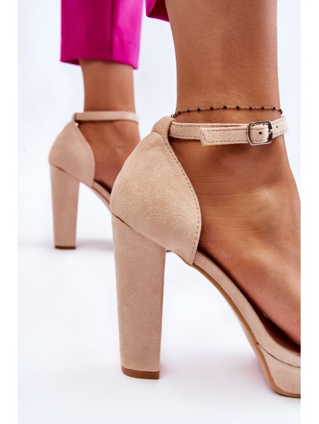 Suede Sandals On Heel Beige Spectacular