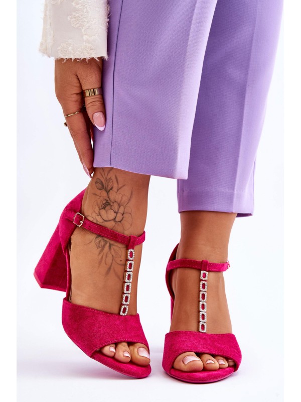 Suede High Heel Sandals With Cubic Zirconia Fuchsia Aniya