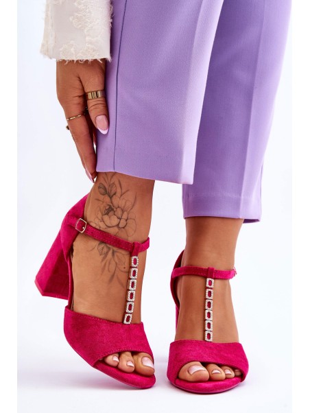 Suede High Heel Sandals With Cubic Zirconia Fuchsia Aniya