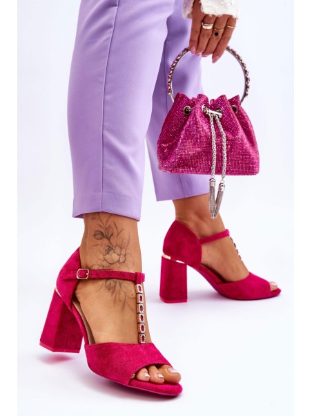 Suede High Heel Sandals With Cubic Zirconia Fuchsia Aniya