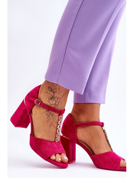 Suede High Heel Sandals With Cubic Zirconia Fuchsia Aniya