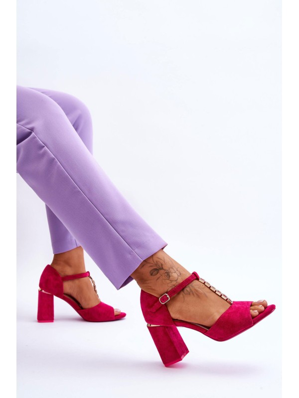 Suede High Heel Sandals With Cubic Zirconia Fuchsia Aniya