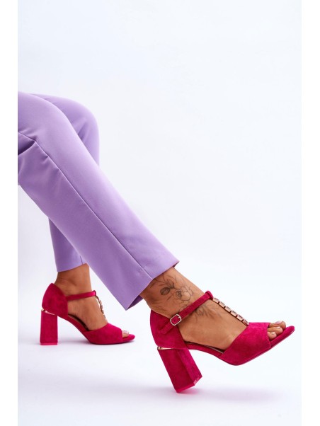 Suede High Heel Sandals With Cubic Zirconia Fuchsia Aniya