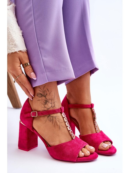 Suede High Heel Sandals With Cubic Zirconia Fuchsia Aniya