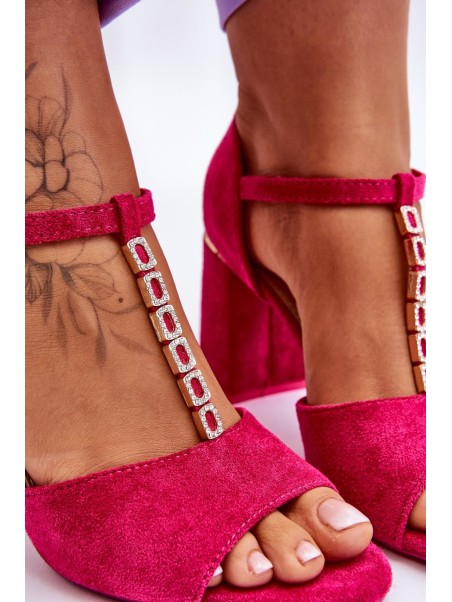 Suede High Heel Sandals With Cubic Zirconia Fuchsia Aniya