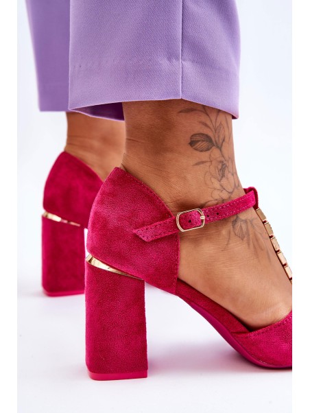 Suede High Heel Sandals With Cubic Zirconia Fuchsia Aniya