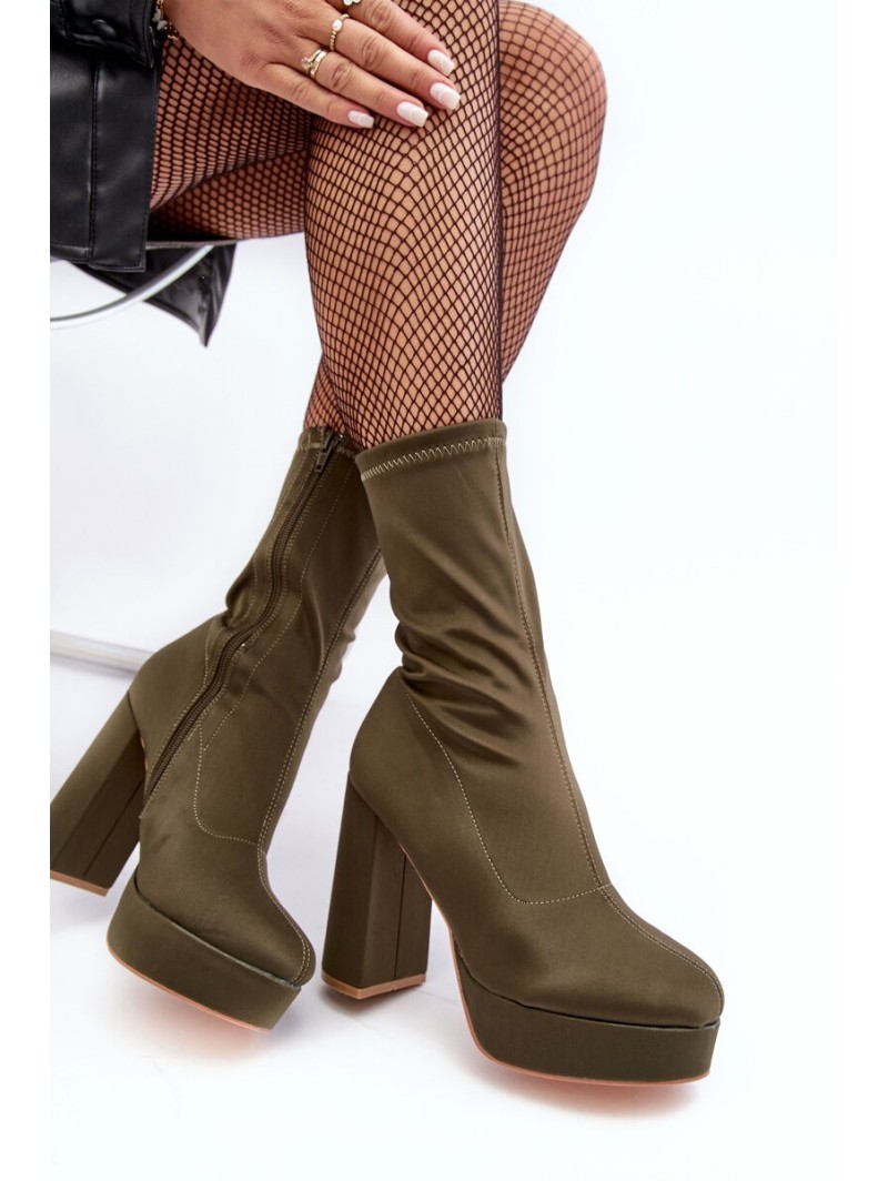 High Heel Boots with Zip Green Peculia