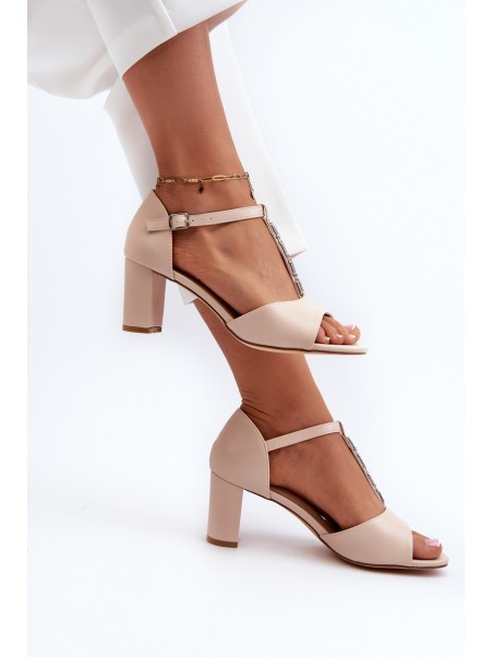 Women's Sandals with Stiletto Heel and Decorative Eco Leather Strap Beige Triavera