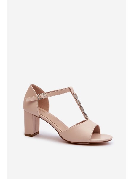 Women's Sandals with Stiletto Heel and Decorative Eco Leather Strap Beige Triavera