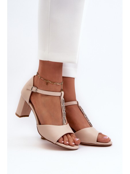Women's Sandals with Stiletto Heel and Decorative Eco Leather Strap Beige Triavera