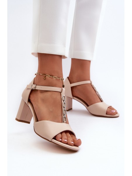Women's Sandals with Stiletto Heel and Decorative Eco Leather Strap Beige Triavera