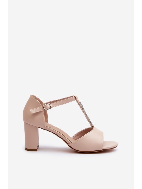 Women's Sandals with Stiletto Heel and Decorative Eco Leather Strap Beige Triavera