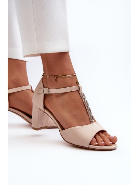 Women's Sandals with Stiletto Heel and Decorative Eco Leather Strap Beige Triavera